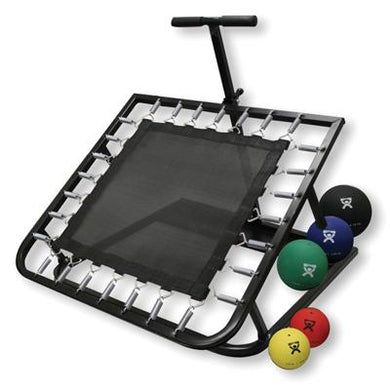 Adjustable Ball Rebounder - Set with Rectangular Rebounder, Vertical Metal Rack, 5-balls (1 each: 2,4,7,11,15 lb)