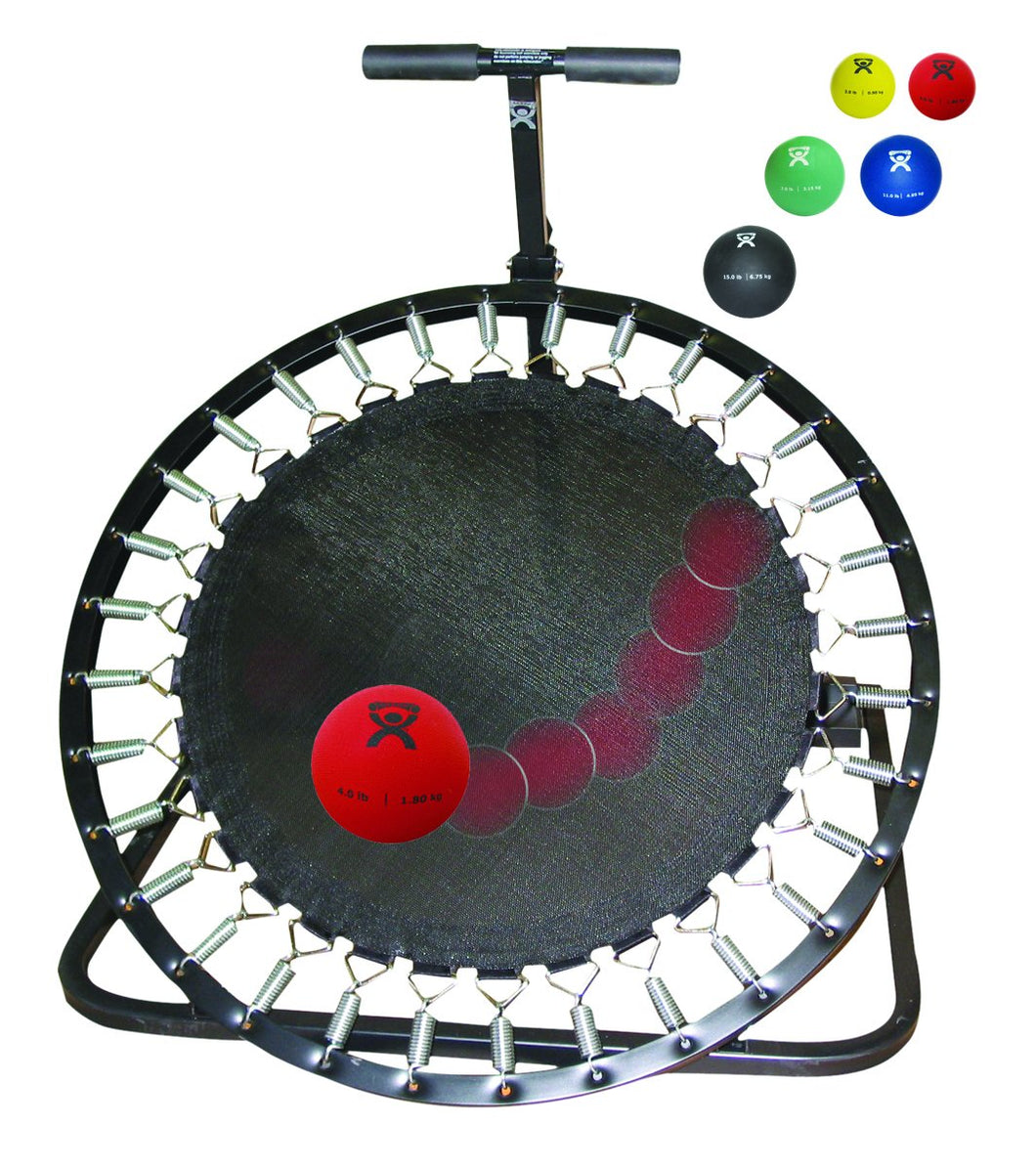 Adjustable Ball Rebounder - Set with Circular Rebounder, 1-tier Horizontal Plastic Rack, 5-balls (1 each: 2,4,7,11,15 lb)