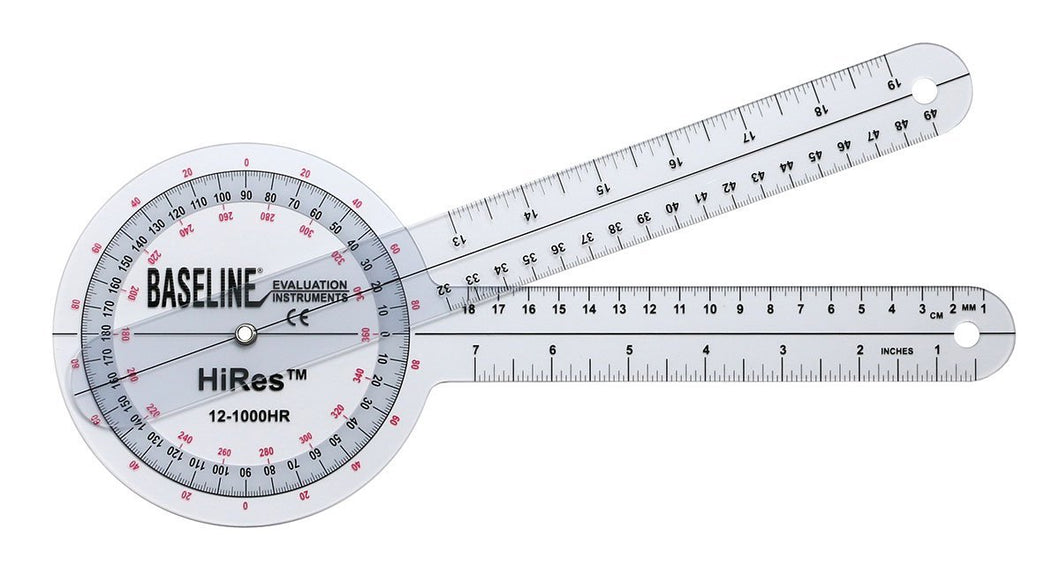 Baseline Plastic Goniometer - HiRes 360 Degree Head - 12 inch Arms
