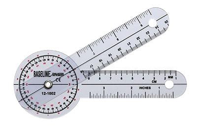 Baseline Plastic Goniometer - HiRes 360 Degree Head - 12 inch Arms, 25-pack