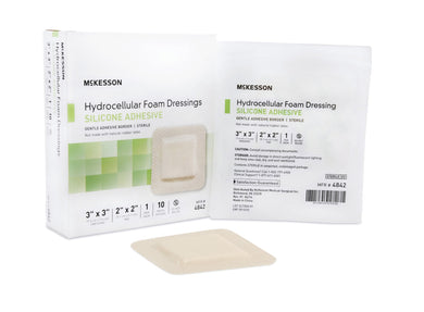 McKesson Square Sterile Adhesive Silicone Foam Dressing with Border, 3 x 3 Inch